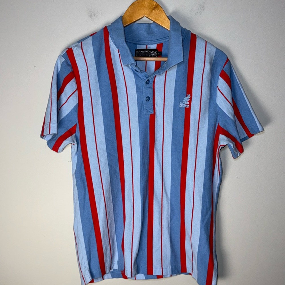 Kangol Large Blue red striped polo shirt